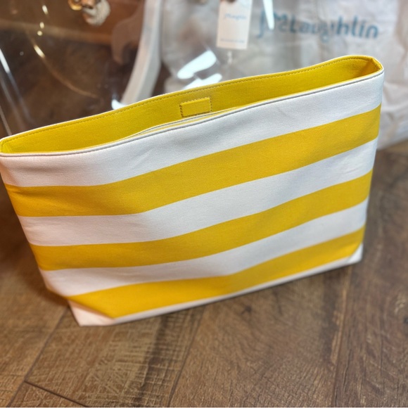 NWT J.McLaughlin Harper Clear Yellow Stripe Tote Stadium Beach Bag Rope - Picture 8 of 12
